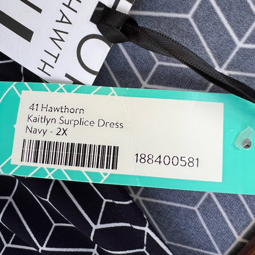 NWT 41 Hawthorne Kaitlyn Surplice Faux Wrap Dress Navy Stitch Fix Plus Size 2X - Picture 4 of 7